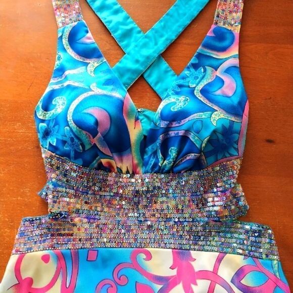 Dave & Johnny colorful sequined strappy long dress - Picture 9 of 10